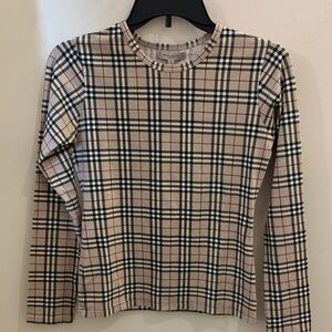 Burberry Beige Plaid Long Sleeve Top